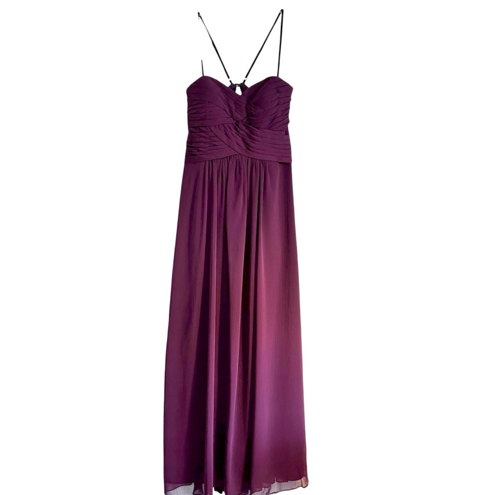 Azazie Bridesmaid Maxi Dress Chiffon Flowy Gown Burgundy Cabernet Sz A10